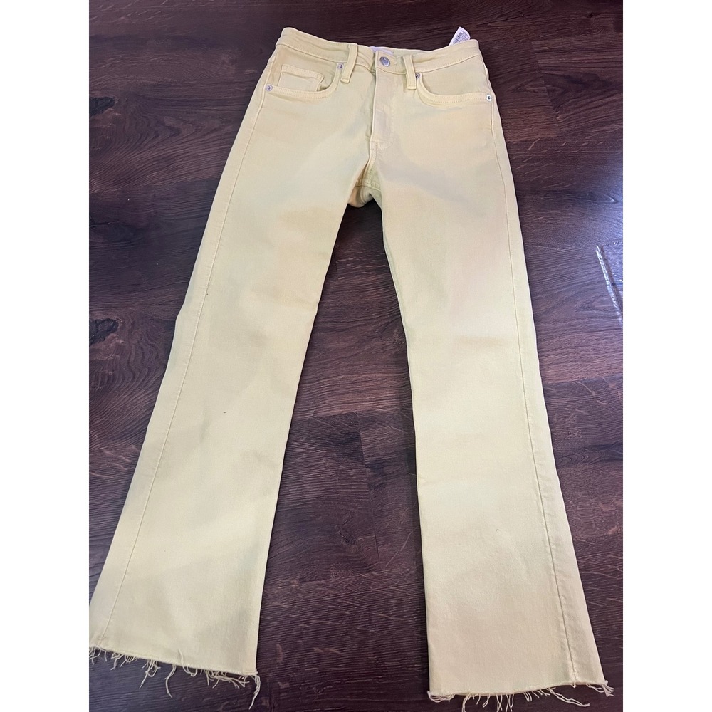 Zara‎ Women Pale Yellow High Waisted Raw Hem Straight Leg Jeans Size 2